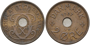 Дания 2 эре 1937 Кристиан X (1912-1947) KM 827 бронза 4147-526