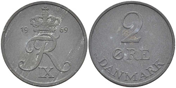ДАНИЯ 2 ЭРЕ 1969 C; S, ФРЕДЕРИК IX (1947-1972) KM 840.2 цинк 67-444