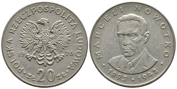 Польша 20 злотых 1976 MW, Марцелий Новотко KM 69, Parchimowicz 246c медно-никель 4680-935
