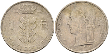 Бельгия 1 франк 1969 BELGIQUE KM 142.1 медно-никель 4592-527