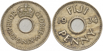 Фиджи 1 пенни 1934 Георг V (1910-1936) KM 2 медно-никель 51-1415