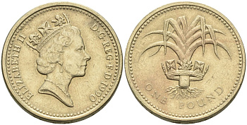 Великобритания 1 фунт 1990 Елизавета II (1952-2022) KM 941, Spink 4331 никель латунь 4116-857