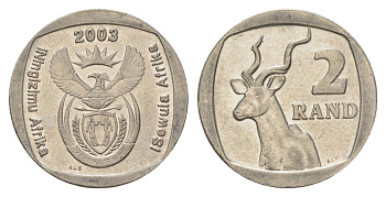 ЮАР 2 ранда 2003 KM 335 медь плакированная никелем UNC 4626-1253