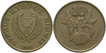 Кипр 10 центов 1985 KM 56.2 никель латунь 4401-1257