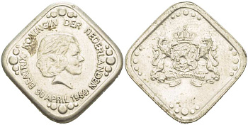 НИДЕРЛАНДЫ ЖЕТОН 1980 30 АПРЕЛЯ 1980 КОРОНАЦИЯ КОРОЛЕВЫ БЕАТРИКС медно-никель 217-837