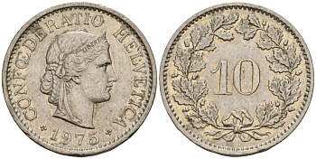 Швейцария 10 раппенов 1975 KM 27 медно-никель 4189-424
