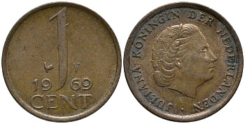 НИДЕРЛАНДЫ 1 ЦЕНТ 1969 ЮЛИАНА KM 180 бронза 112-723