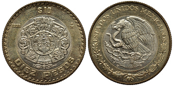 Мексика 10 песо 1998 Мо, бог Тонатиуха с огненной маской KM 616 биметалл XF 215-1022