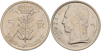 Бельгия 5 франков 1973 Belgique KM 134.1 медно-никель  UNC  4187-241