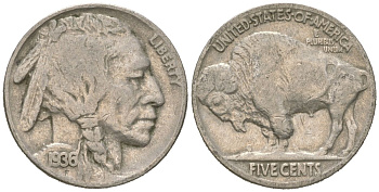 США 5 центов 1936 индеец, бизон KM 134 медно-никель 4614-1232