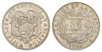 Боливия 50 сентаво 1900 KM 175 серебро 1519-644