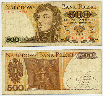 Польша 500 злотых 1982 Тадеуш Костюшко Pick 145 d бумага 6317-26-2