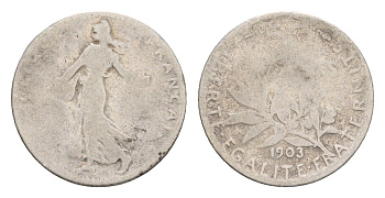 Франция 50 сантимов 1903 KM 854 серебро 4655-518