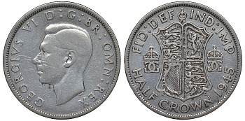 Великобритания 1/2 кроны 1945 Георг VI (1936-1952) KM 856, Spink 4080 серебро 4131-613