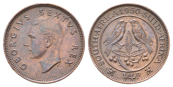 ЮАР 1/4 пенни (фартинг) 1950 Георг VI (1936-1952) KM 32.1 бронза 4392-254