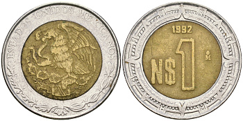 Мексика 1 песо 1992 KM 550 биметалл 4364-446