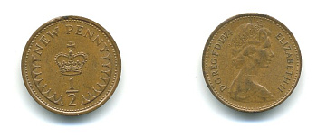 Великобритания 1/2 пенни 1974 Елизавета II (1952-2022) KM 914, Spink 4239 бронза 540-217