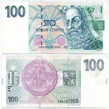 Чехия 100 крон 1993 Карл IV Pick 5 a бумага 7551-5-4-1