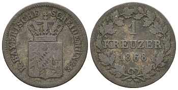 Бавария 1 крейцер 1868 Людвиг II (1864-1886) KM 487 серебро 4679-954