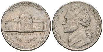 США 5 центов 1992 P, Томас Джефферсон KM A192 медно-никель aUNC 216-353