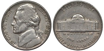 США 5 центов 1961 Джеферсон KM А192 медно-никель 4128-613