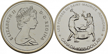 Канада 1 доллар 1988 250 лет кузницам Сен-Мориса, Елизавета II (1952-) KM 161 серебро UNC 1077-9-23