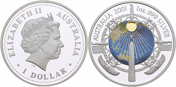 Австралия 1 доллар 2001 Миллениум, оригинальная монета с цветной эмалью, Египет, позолота KM 594 серебро PROOF 00-00
