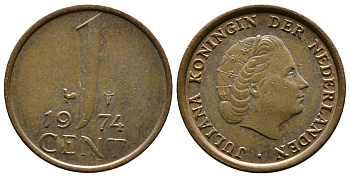 НИДЕРЛАНДЫ 1 ЦЕНТ 1974 ЮЛИАНА KM 180 бронза 177-1248
