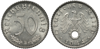 Германия 50 рейхспфеннигов 1944 B цена по каталогу МТ 85 евро J. 372, KM 96 алюминий UNC 413-4934