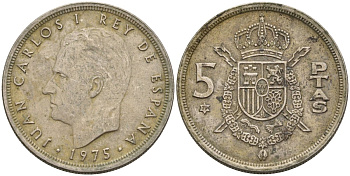 Испания 5 песет 1975 (79) Хуан Карлос I (1975-2014) KM 807 медно-никель 4575-143