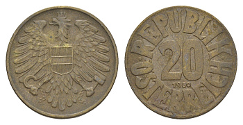 Австрия 20 грошей 1950 KM 2877 алюминиевая бронза 4147-827