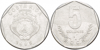 Коста-Рика 5 колонов 1985 B.C.C.R. KM 214.2 нержавеющая сталь 4539-835