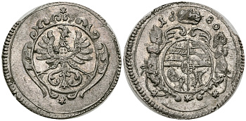 ШЛЕЗИЯ - ВЮРТЕНБЕРГ - ЭЛЬС 1 ГРОШ 1680 КРИСТИАН-УЛЬРИХ I FUS 2368 серебро 540-262