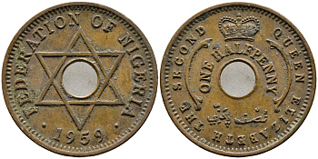 Нигерия 1/2 пенни 1959 Елизавета II (1952-), Британский протекторат KM 1 бронза 4392-1316