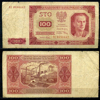 Польша 100 злотых 1948 Pick 139 a (4) бумага 8605-44-2-2