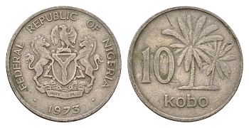 Нигерия 10 кобо 1973 пальмы KM 10.1 медно-никель 4673-1254