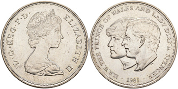Великобритания 25 пенсов 1981 Королевская свадьба принца Чарльза и леди Дианы, Елизавета II (1952-2022) KM 925, Spink 4229 медно-никель 4552-411