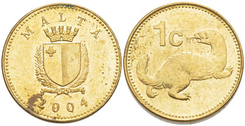 Мальта 1 цент 2004 ласка, горностай KM 93 никель латунь 217-1034