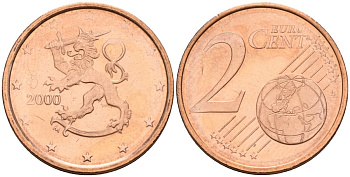 Финляндия 2 евроцента 2000 KM 99 сталь плакированная медью UNC M50-17