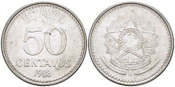 Бразилия 50 сентаво 1988 реформа 1986-1989 KM 604 нержавеющая сталь 3334-454
