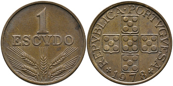 Португалия 1 эскудо 1978 KM 597 бронза 65-1121