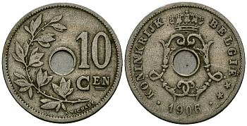 Бельгия 10 сантимов 1906 Belgie KM 53 медно-никель 4172-1236