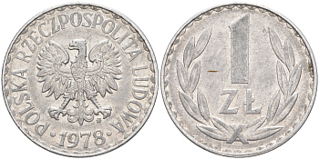 ПОЛЬША 1 ЗЛОТЫЙ 1978 MW KM 49.1 алюминий 106-533