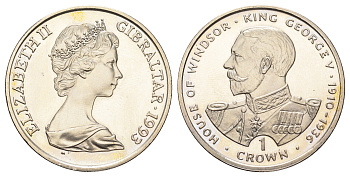 Гибралтар 1 крона 1993 Виндзорская династия - Король Георг V KM 140 медно-никель BU 11-087-25