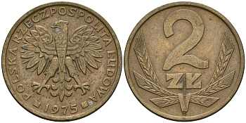 Польша 2 злотых 1975 KM 80.1 латунь 4364-1721