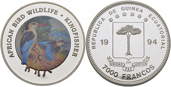 Экваториальная Гвинея 7000 франков 1994 серия защитим наш мир, обыкновенный зимородок, цветная эмаль KM 98 серебро PROOF 1077-1-44