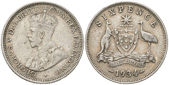 Австралия 6 пенсов 1934 Георг V (1910-1936) KM 25 серебро 4623-166