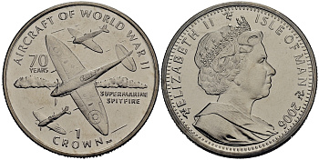 Остров Мэн 1 крона 2006 70 лет создания самолета Спитфайр KM NEW медно-никель UNC 74-524