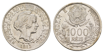 Бразилия 1000 реалов (рейсов) 1913 год-тип KM 510 серебро 1519-1533