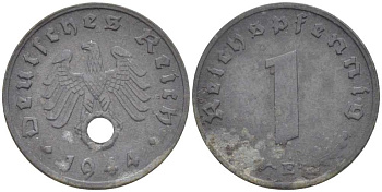 ГЕРМАНИЯ 1 РЕЙХСПФЕННИНГ 1944 E KM 97, J.369 цинк 201-969